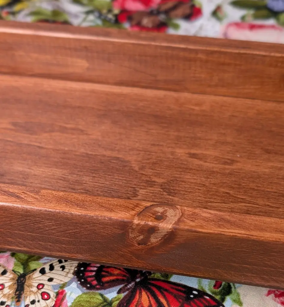 Rustic Long Table Tray Pine Red Mahogany side detail 2.webp