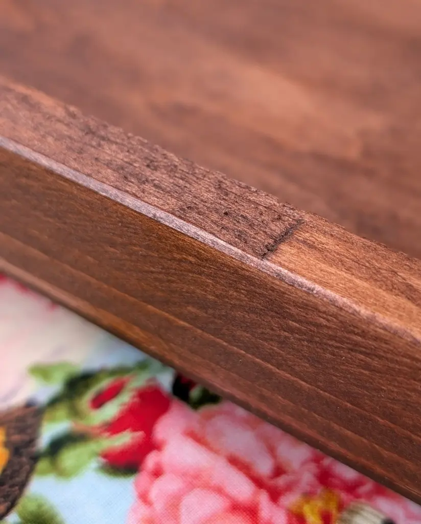 Rustic Long Table Tray Pine Red Mahogany side detail 3.webp