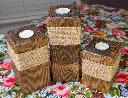 Tealight candle pillar set Pine and Jute Espresso.webp